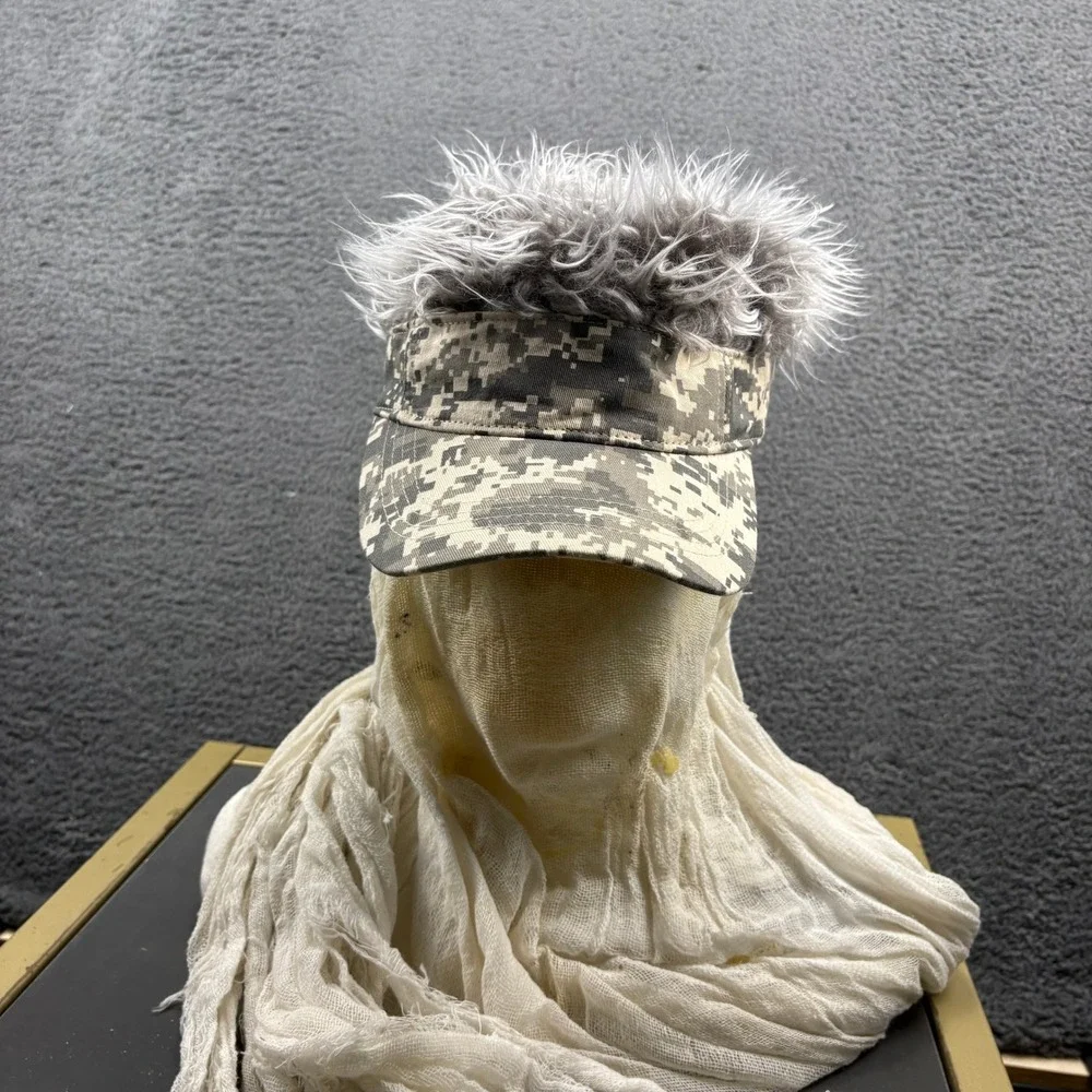 Camo Baseball Cap Wig Hair Digital‎ Camouflage Costume Hat Gray Novelty